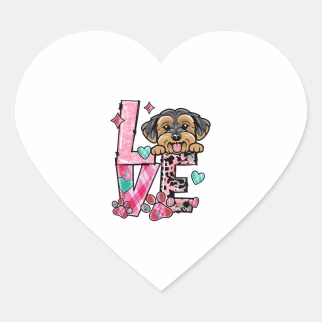 Morkie Dog I Love My Dog Fur Baby Valentines Day Heart Sticker (Front)