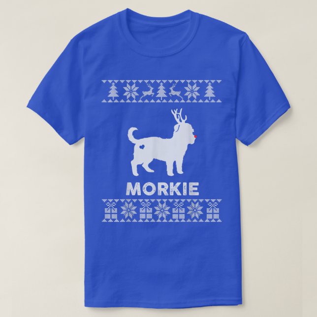 Morkie Dog Lover Christmas Reindeer Ugly Christmas T-Shirt (Design Front)