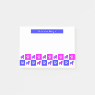 Morkie Dog & Paw Hot Pink & Blue Post-it Notes