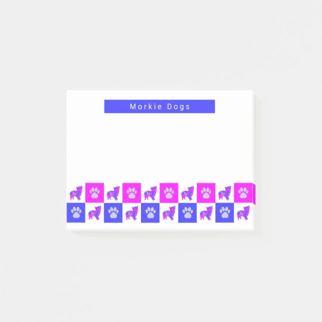 Morkie Dog & Paw Hot Pink & Blue Post-it Notes (Front)