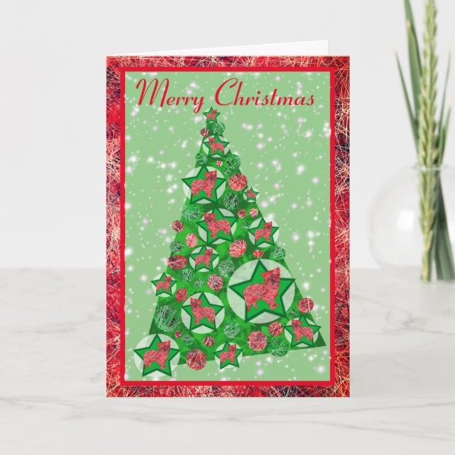 Morkie Dog Silhouette Christmas Tree Decoration Card (Front)
