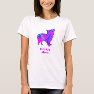 Morkie Dog Silhouette Hot Pink and Blue T-Shirt