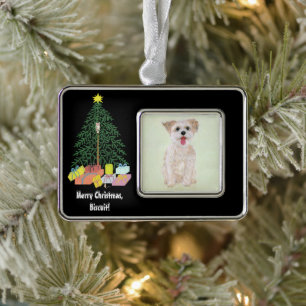 Morkie Dog With Christmas Tree Framed Ornament