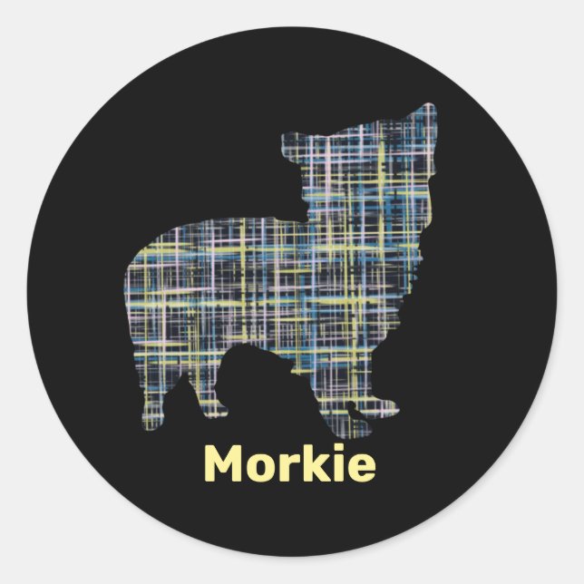 Morkie Dog Yellow & Blue Grid Stickers (Front)