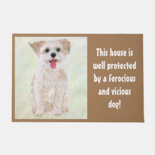 Morkie Funny Guard Dog on Beige Doormat