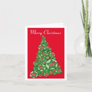 Morkie Maltese X Dog Silhouette Christmas Tree Red Card