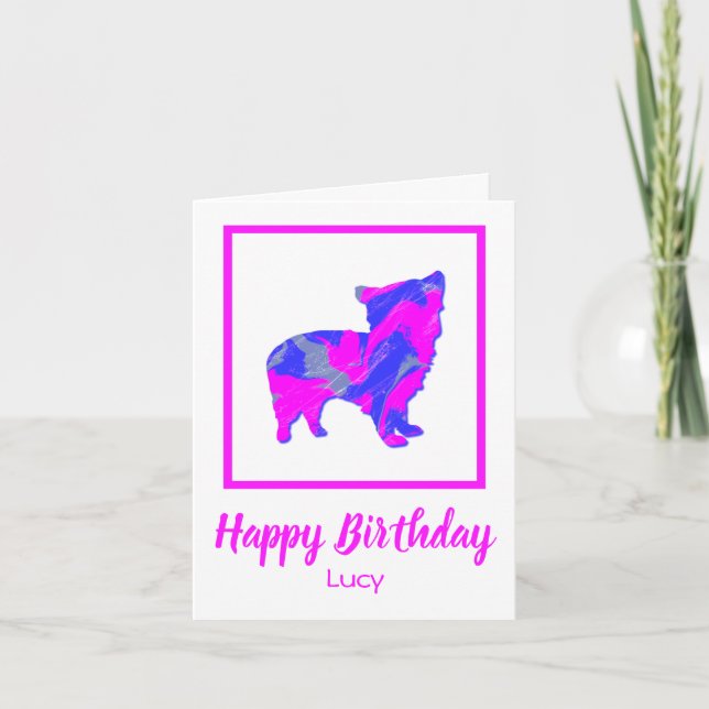 Morkie Pink & Blue Silhouette Dog Funny Birthday Card (Front)
