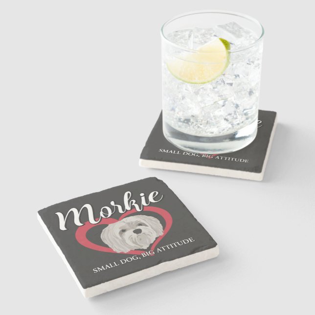 Morkie - Small Dog, Big Attitude - 3 Stone Coaster (Side)