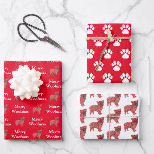 Morkie Terrier Dog Silhouette Red Merry Woofmas Wrapping Paper Sheet