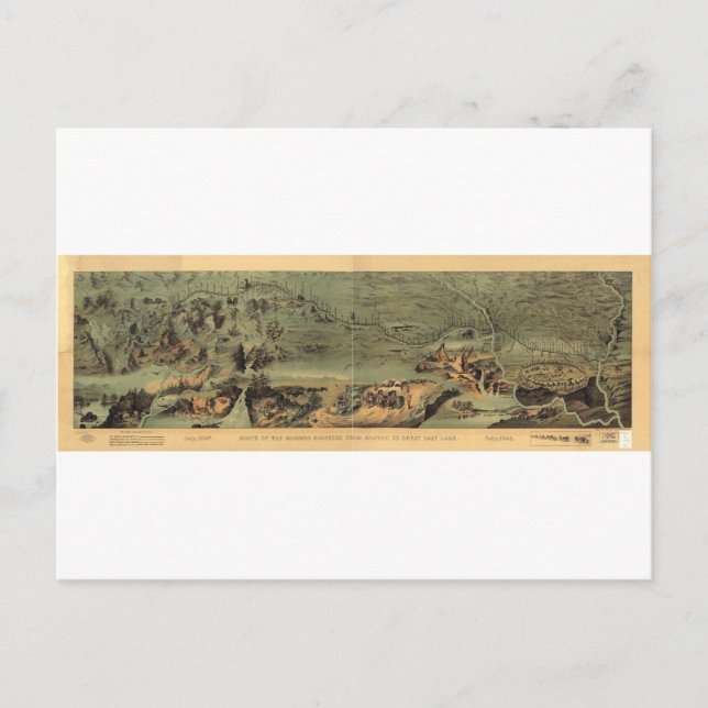 Mormon Pioneers Map Nauvoo to Great Salt Lake 1846 Postcard (Front)