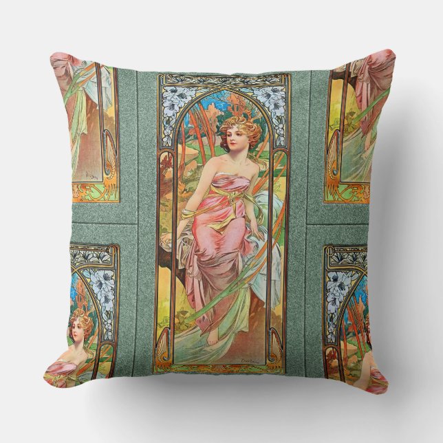 Morning Awakening by Alphonse Mucha Throw Pillow (Front)