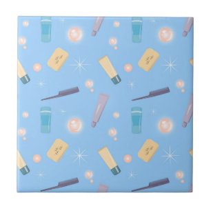 Morning Bathroom Toiletries Pattern Blue Tile