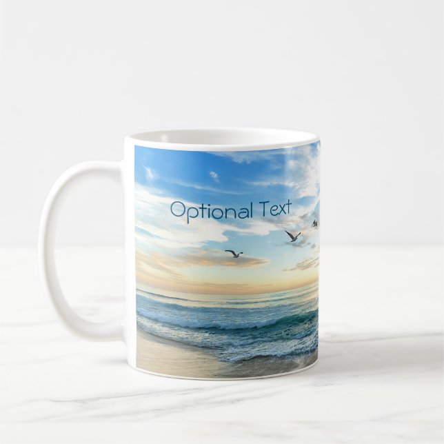 Morning Beach Seagulls Coffee Mug (Left)