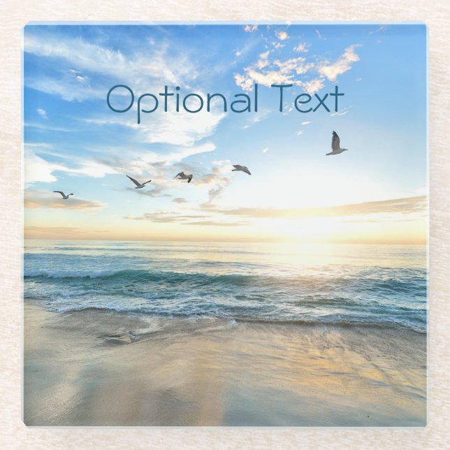 Morning Beach Seagulls Glass Coaster (Front)