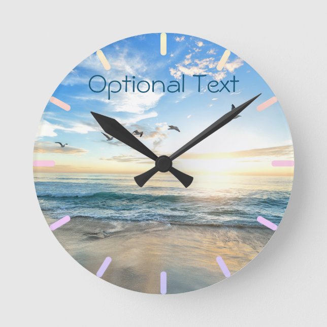 Morning Beach Seagulls Round Clock (Front)