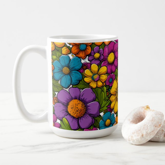 Morning Blooms  coffee mug 15oz (With Donut)
