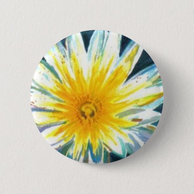 Morning Bright White Yellow Flower on Midnight 6 Cm Round Badge (Front)