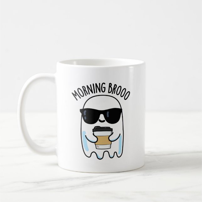 Morning Broo Funny Ghost Coffee Pun  Coffee Mug (Left)