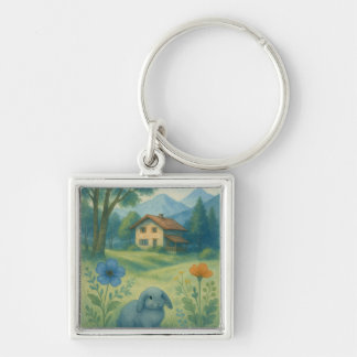 Morning Calm – Watercolor Meadow with Bagolo Key Ring