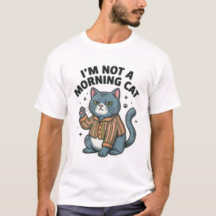 Morning Cat Vintage Engraving Funny Cat T-Shirt De