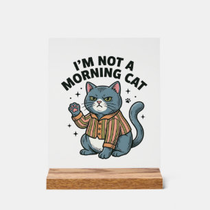Morning Cat Vintage Engraving Funny Cat T-Shirt De Acrylic Sign