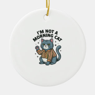 Morning Cat Vintage Engraving Funny Cat T-Shirt De Ceramic Tree Decoration