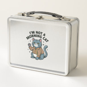 Morning Cat Vintage Engraving Funny Cat T-Shirt De Metal Lunch Box