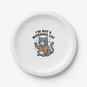 Morning Cat Vintage Engraving Funny Cat T-Shirt De Paper Plate