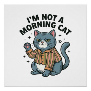Morning Cat Vintage Engraving Funny Cat T-Shirt De Poster