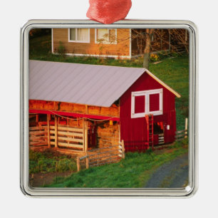 Morning chores on the farm. USA, Vermont, Metal Tree Decoration