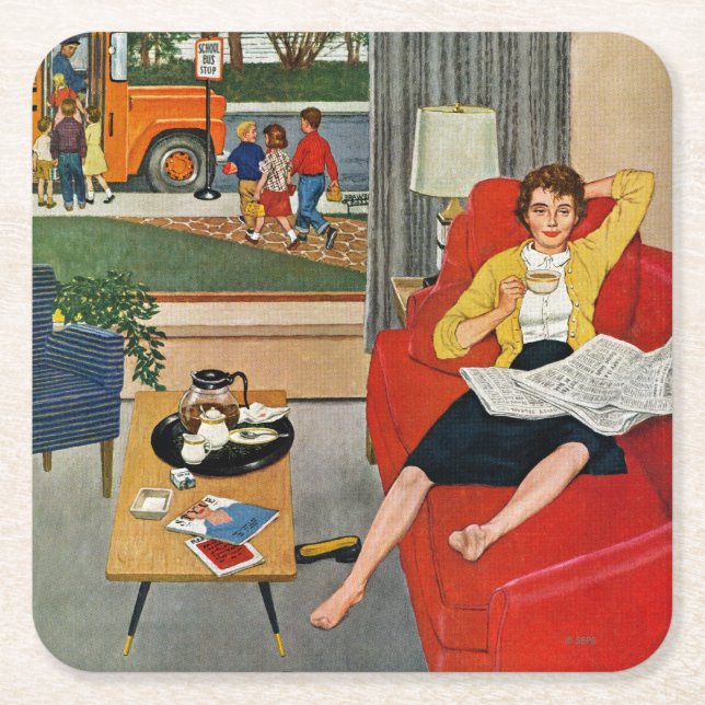 Morning Coffee Break Square Paper Coaster (Front)