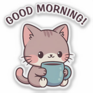 Morning Coffee Cat – Adorable Sticker for Cats Lov