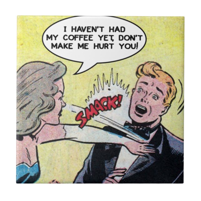 Morning Coffee Drinkers Funny Comic Strip Tile (Front)