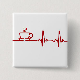 Morning Coffee Heartbeat EKG 15 Cm Square Badge