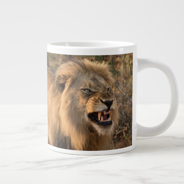 Morning Coffee LION Before After Personalise Name Large Coffee Mug (Right)