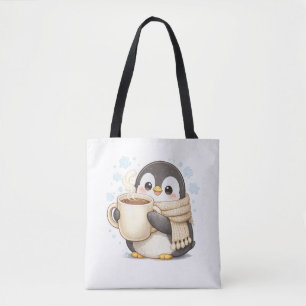Morning Coffee Penguin Tote Bag