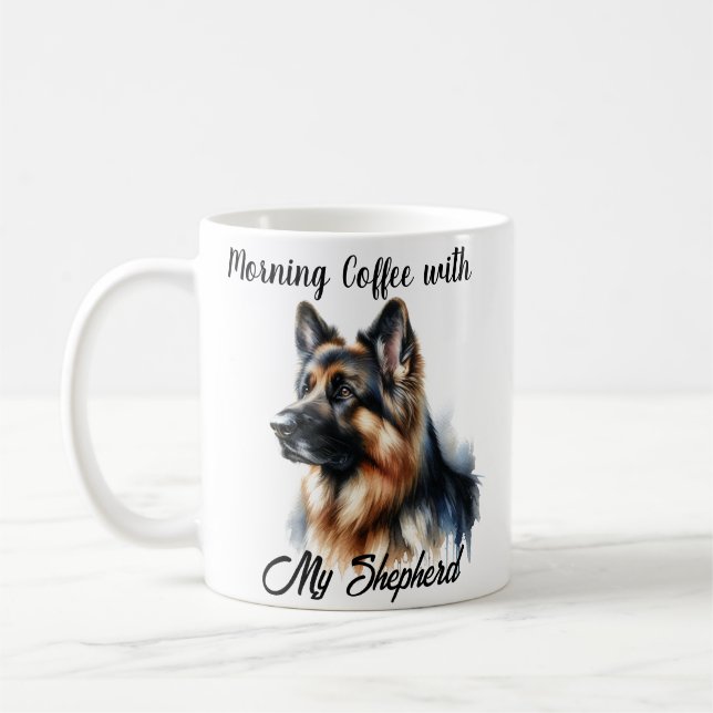 Morning Coffee With My Shepherd Modern Coffee Mug (Left)