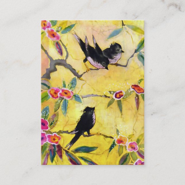 Morning Colours: Bird Painting in Yellow and Pink Business Card (Front)