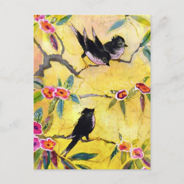 Morning Colours: Bird Painting in Yellow and Pink Postcard (Front)