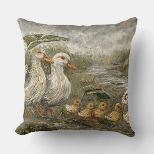Morning Commute Whimsical Farmhouse Duck Rainy Day Cushion