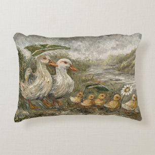 Morning Commute Whimsical Farmhouse Duck Rainy Day Decorative Cushion