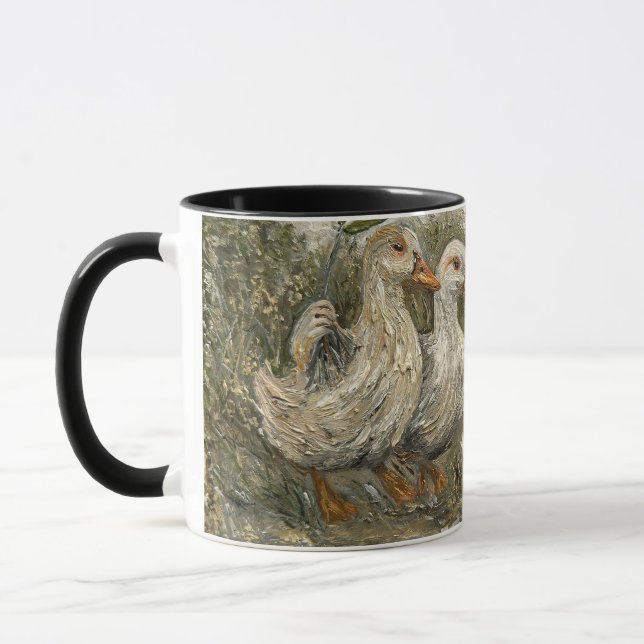 Morning Commute Whimsical Farmhouse Duck Rainy Day Mug (Left)