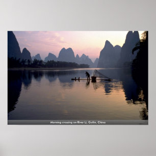 Morning crossing on River Li, Guilin, China Poster