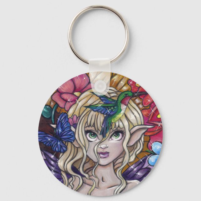 "Morning Dew" fairy hummingbird keychain (Front)