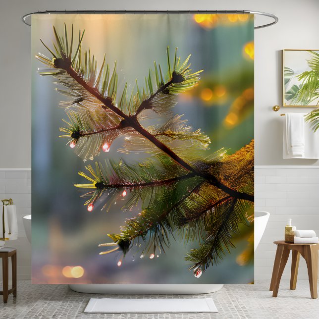 Morning Dew Pine Tree Water Drops Simple Pleasure  Shower Curtain (Creator Uploaded)