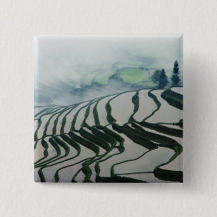 Morning Fog Above Rice Fields 15 Cm Square Badge