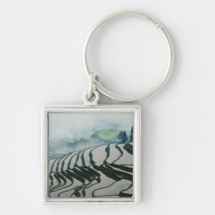 Morning Fog Above Rice Fields Key Ring