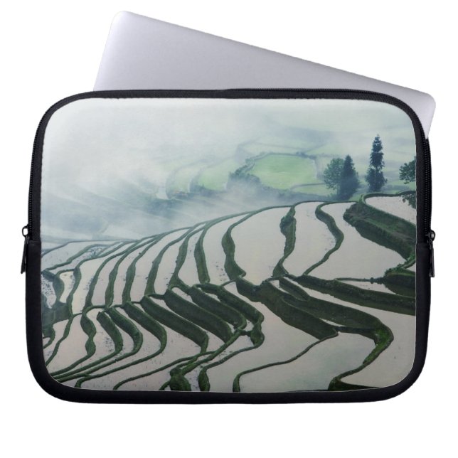 Morning Fog Above Rice Fields Laptop Sleeve (Front)