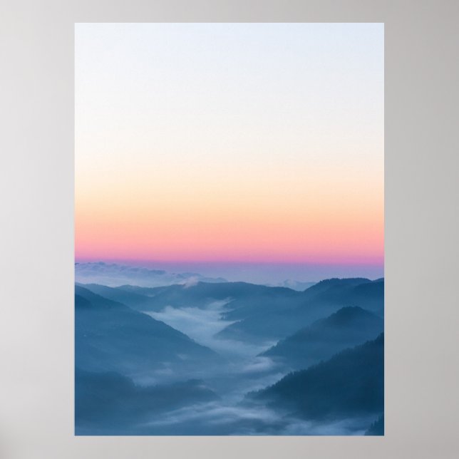 Morning fog and magical sky before sunrise poster (Front)