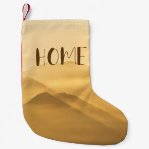 Morning fog gold layers sunrise home quote small christmas stocking